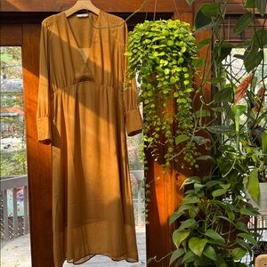 Mango Chic Long Sleeve Tan Dress